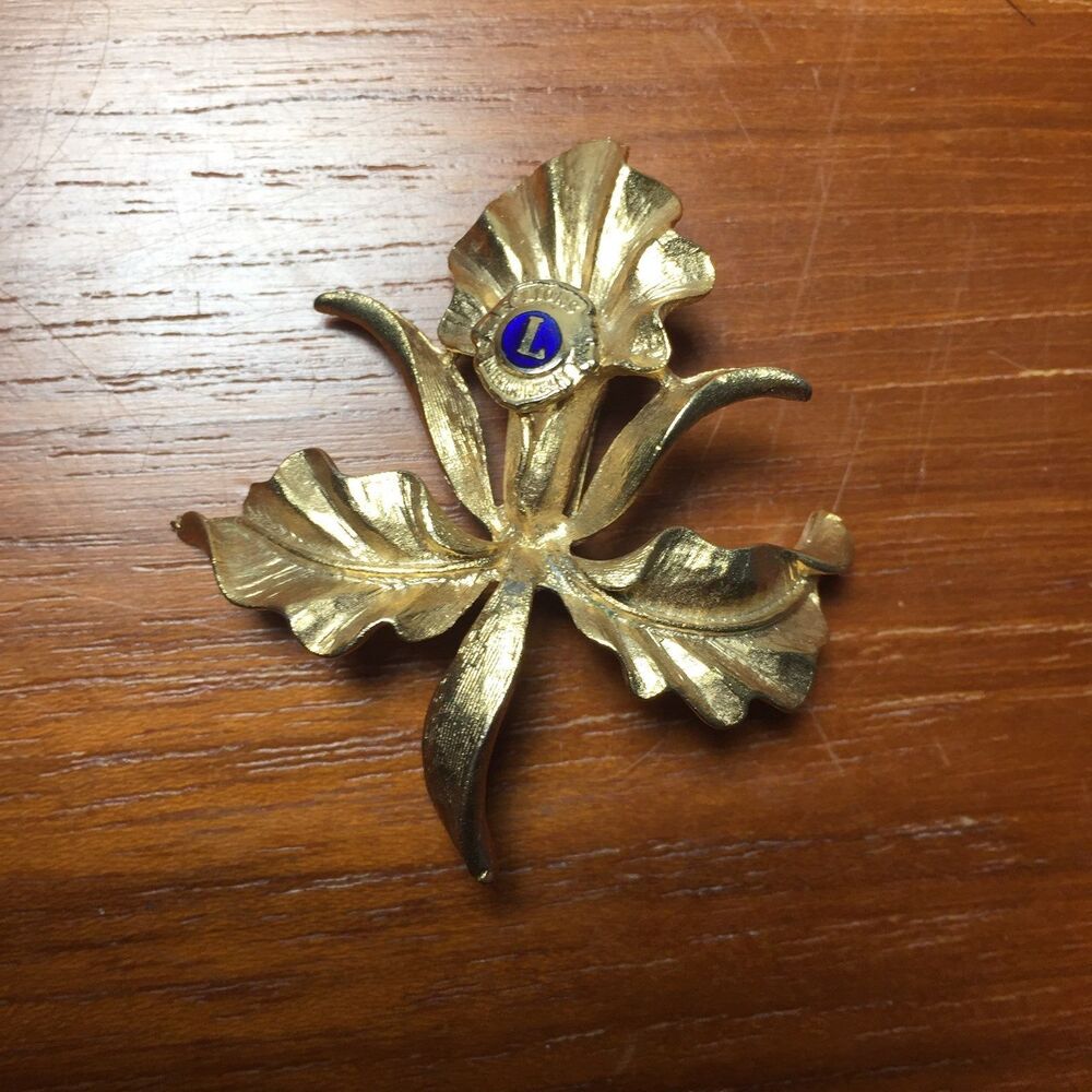 Lions Club Intl Rare Vintage Gold brooch orchid flower